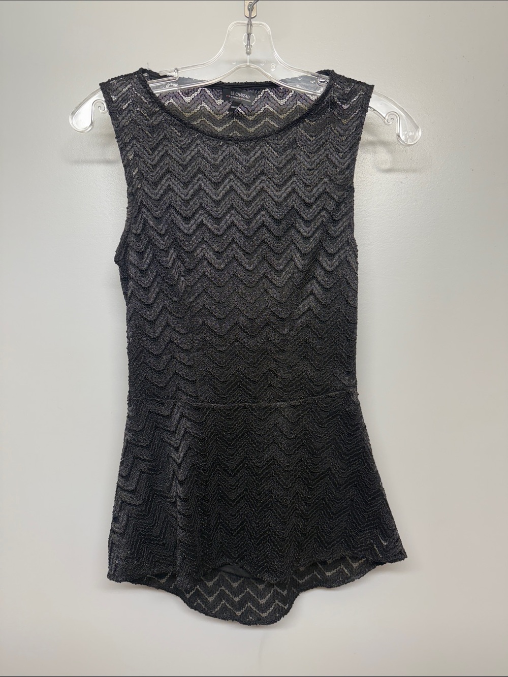 le chateau Black Sleeveless Peplum Chevron Lace Top